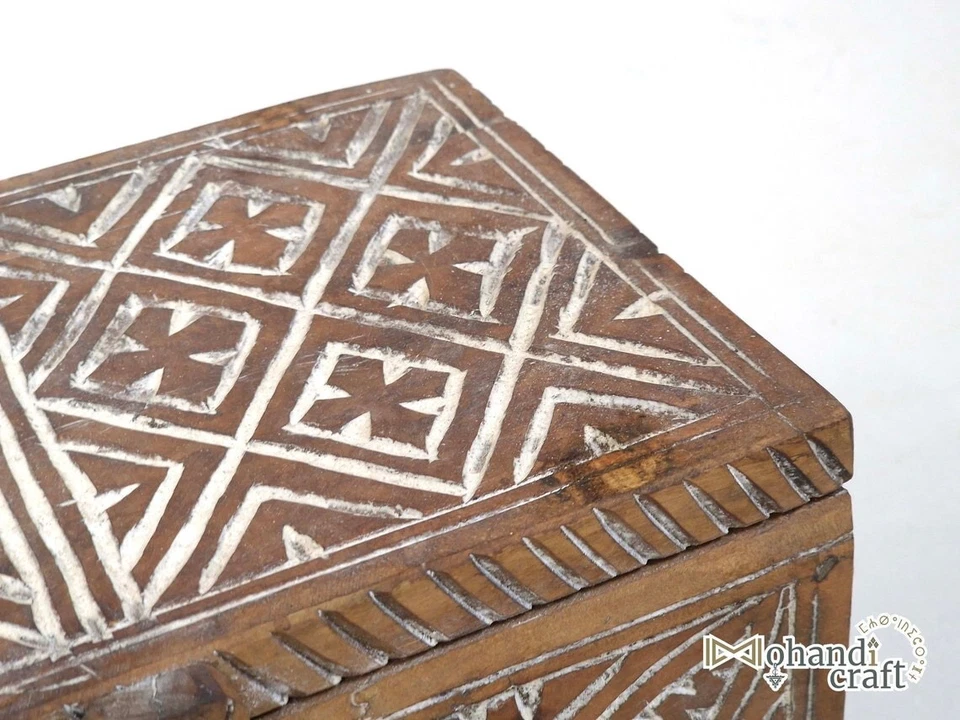 АНТИКВАРНАЯ ДЕРЕВЯННАЯ ШКАТУЛКА — марокканская коробка для хранения ручной работы — винтажный деревянный сундук - Изображение 4 из 4