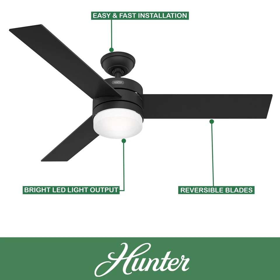 Hunter Fan 54 inch Casual Matte Black Ceiling Fan with Light and Remote Control - Image 3 of 4