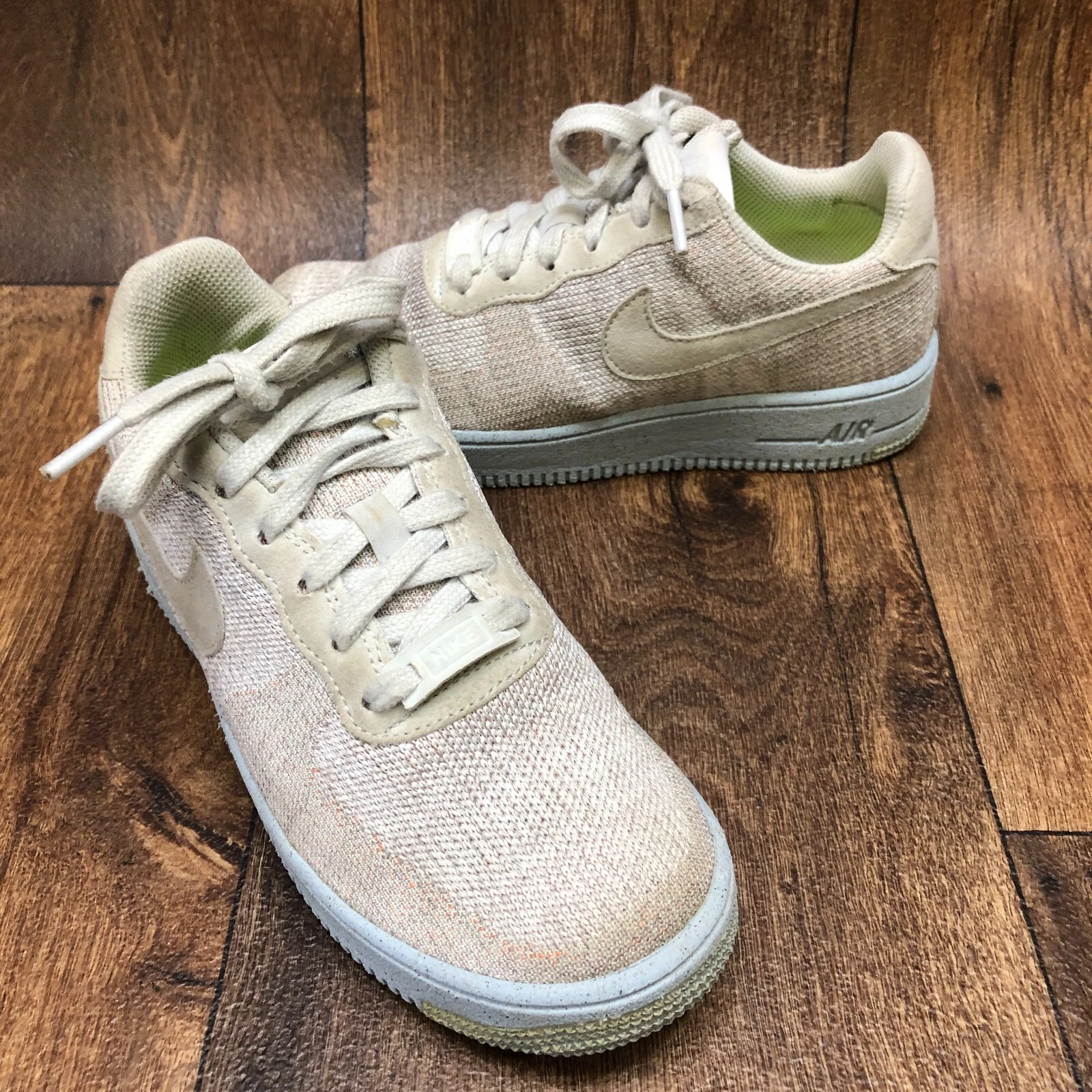 Scarpe da ginnastica Nike Air Force 1 AF1 Crater Flyknit giovanili taglia 4 5 anni bianche antipolvere