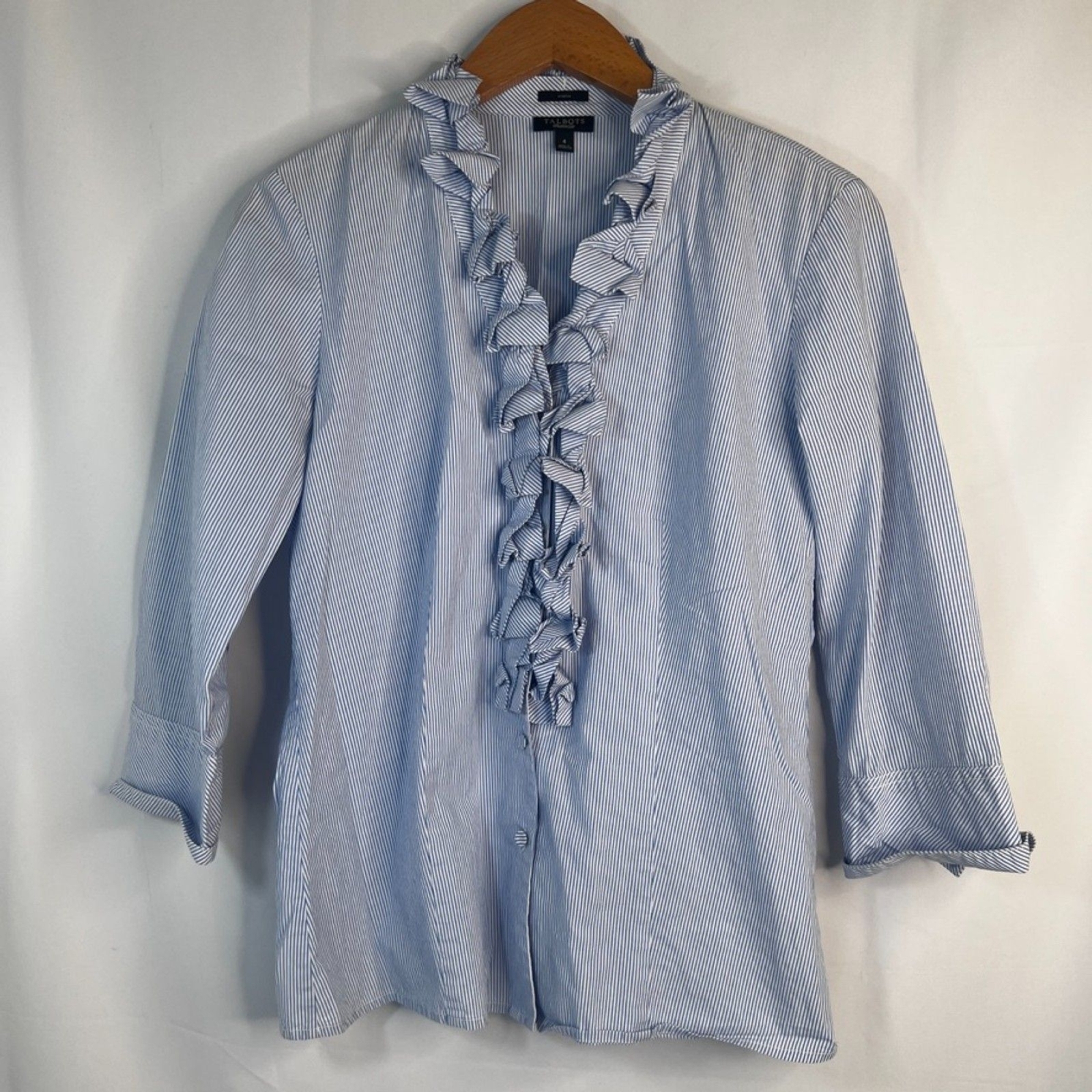 Talbots Pin Striped 3/4 Sleeve Ruffled Neckline B… - image 10