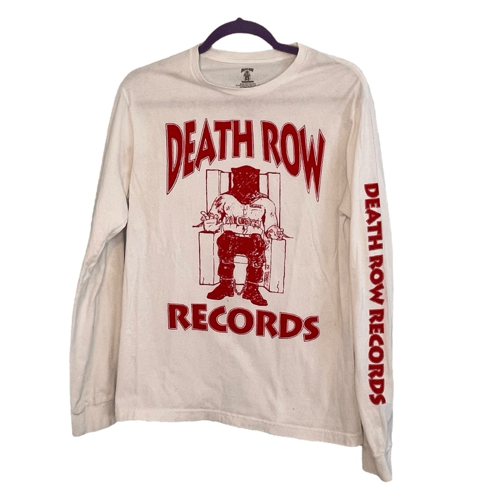 FILA T shirt grafica logo Death Row Records bianca rossa maglia manica lunga girocollo M