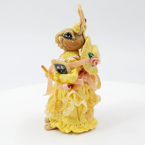 VTG Anthropomorphic Hand Made Clay Teacher School Bunny Rabbit Bell Signed - Picture 2 of 11