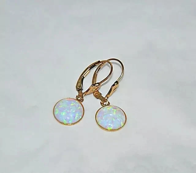 4Ct Round Lab Created Fire Opal  Drop & Dangle Earrings 14K Yellow Gold Plated - Image 3 of 4