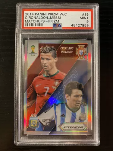 2014 Panini Prizm World Cup Matchups Silver Cristiano Ronaldo Lionel Messi PSA 9