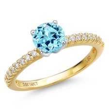 14K Two Tone Gold Blue Apatite and Lab Grown Diamond Engagement Ring For Women