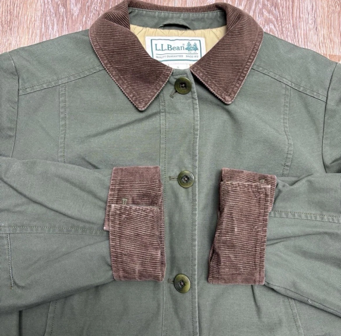 Vintage L.L.Bean Field Canvas Barn Jacket Mens Small Olive Green Brown image 6