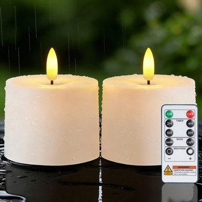 3''x2.5'' White Outdoor Waterproof Flameless Candles with Remote and Timer, Rea...