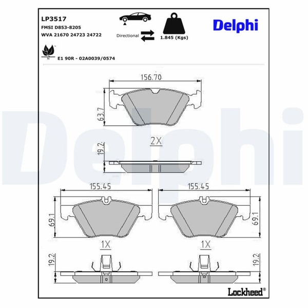 Delphi Bremsbelagsatz Scheibenbremse LP3517 FüR W211 Mercedes Klasse Model S211-image