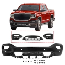 For 2016-2019 GMC Sierra 1500 Black Front Bumper Cover Face Bar W/ Sensor Holes