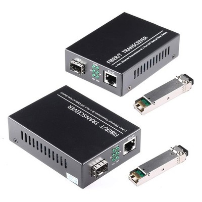 2PCS 1.25G Bidi Gigabit Fiber Media Converter w/ SFP Module, 30KM Single-Mode