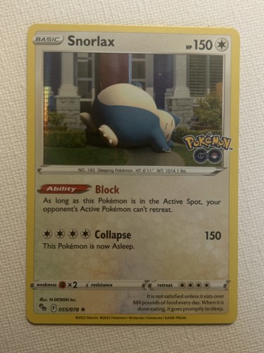 Pokémon TCG - Snorlax 055/078 Holo Exclusive Pokemon GO Near Mint/Mint
