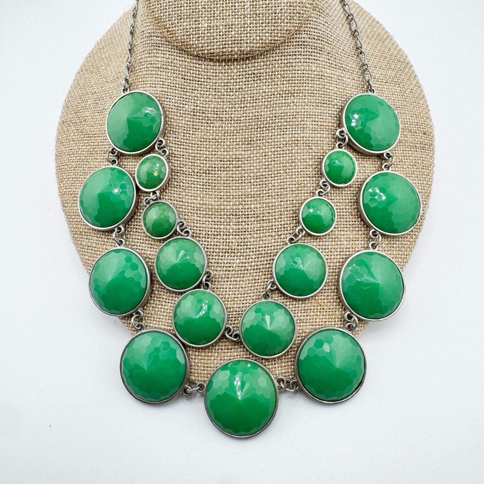Bold Green Bubble Statement Necklace Silver Tone … - image 1