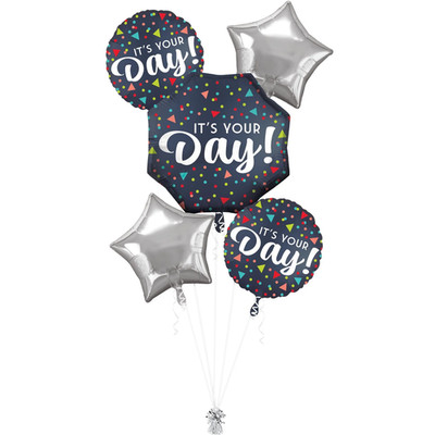 It's Your Day 5 pc. Foil Balloon Bouquet Set With Weight -Birthday/All Occasion
