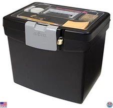 Storex Portable File Box XL Lid 11" x 13.5" x 11" - Sleek Black, Model 61504B02C