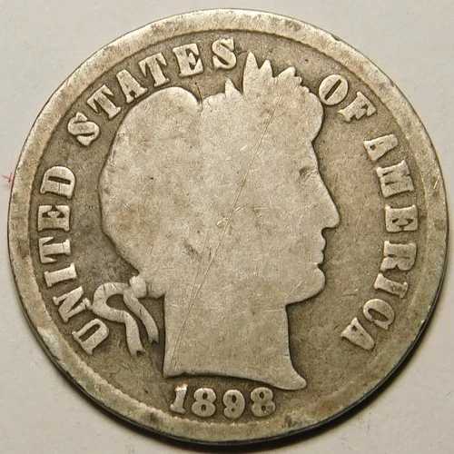 1898 P Barber Dime G-VG 90% Silver  "Actual Coin Pictured- Not Cleaned"