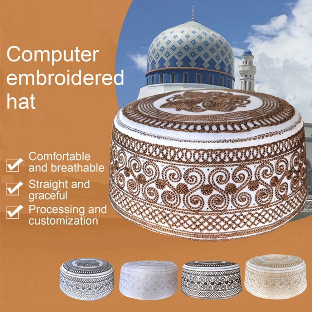 APL Cappello musulmano ricamato traspirante preghiera cappello turbante berretto per uomo