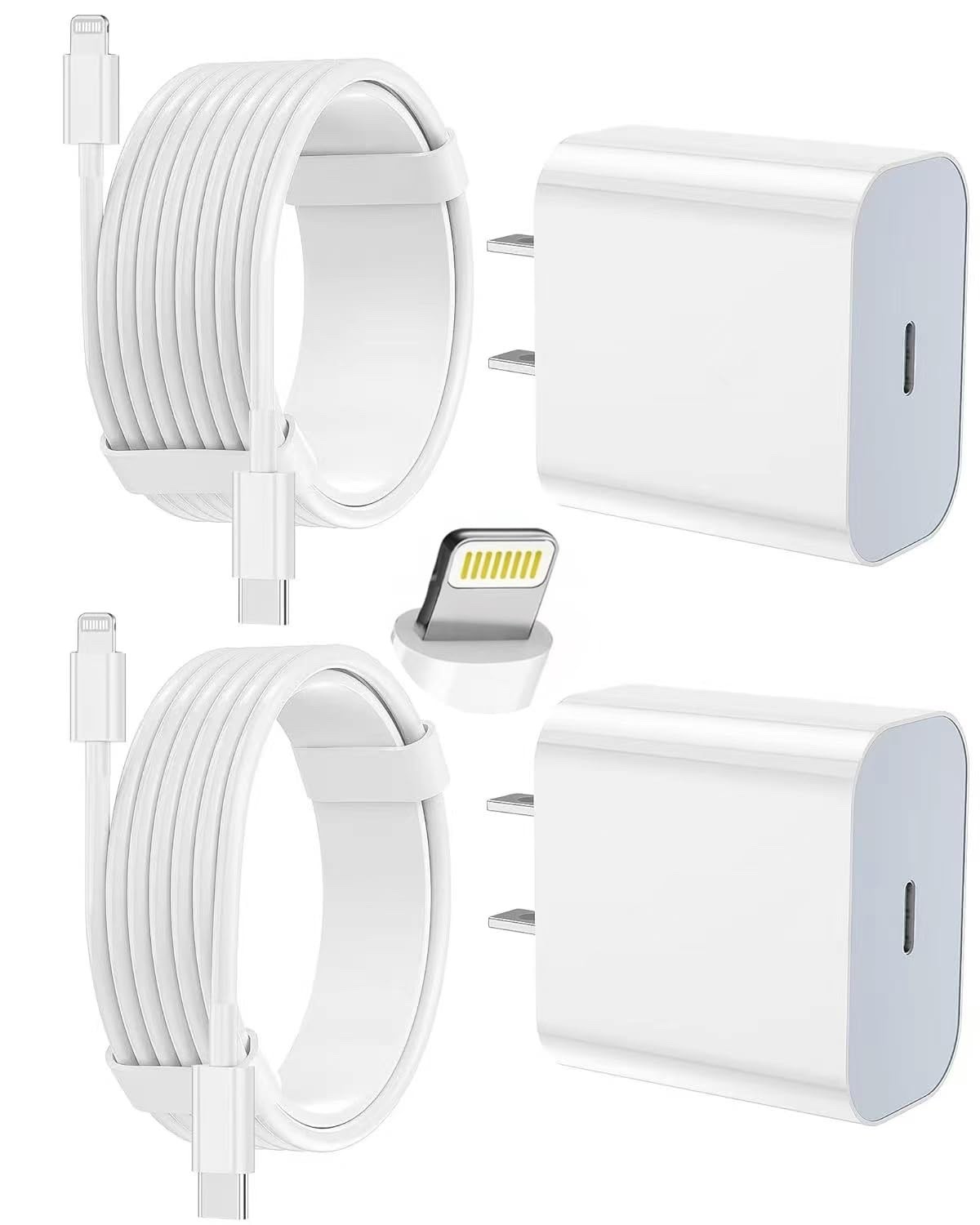 Caricabatteria iPhone Ricarica Rapida 2 Pack Tipo C Blocco con 2 Pack 6FT e 10FT