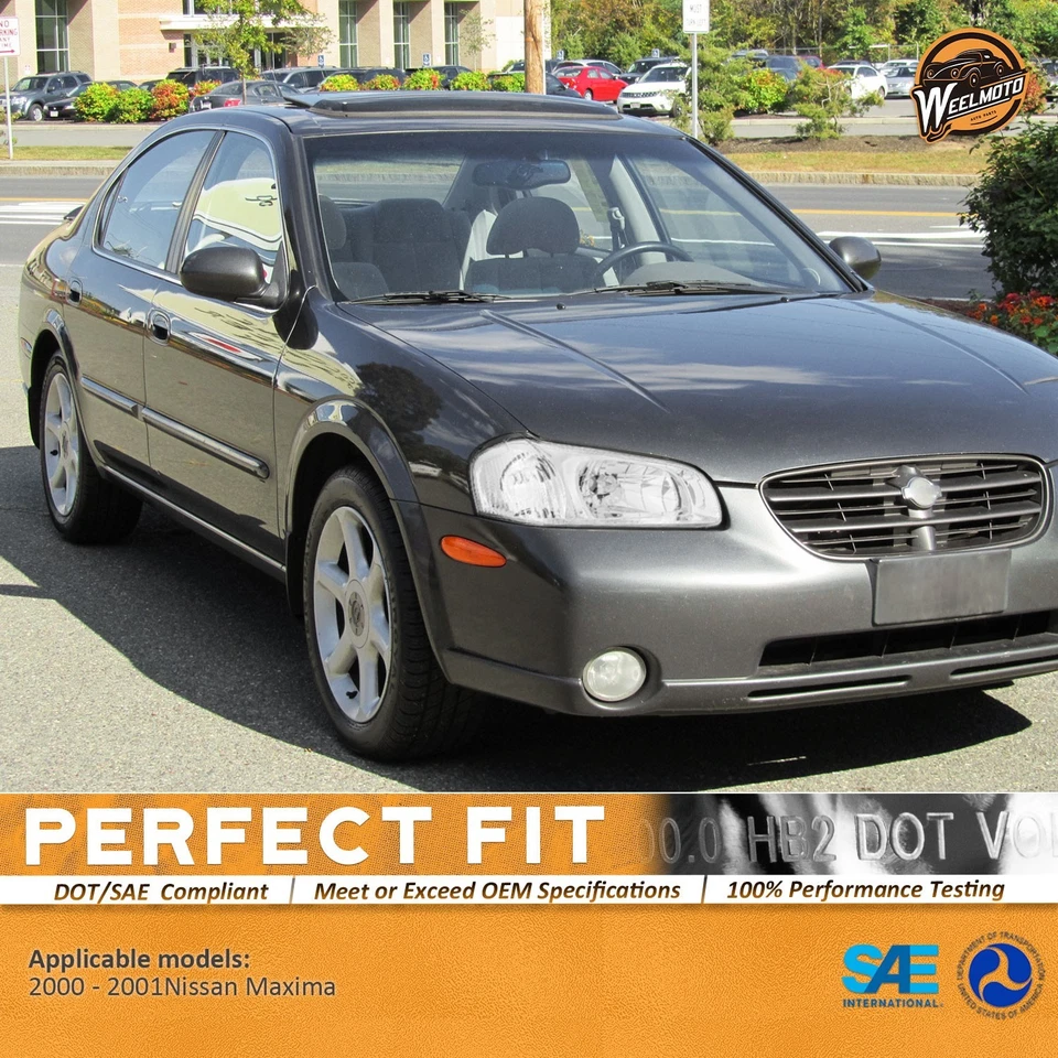 Pair Headlights Assembly For 2000-2001 Nissan Maxima Chrome Headlamps, w/o Bulbs Foto 2 de 4