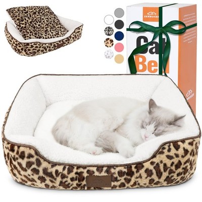 Zerbuger Orthopedic Rectangle Pet Bed NonSlip Medium Leopard Machine Washable