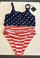 Zaful USA Flag 2 Piece Bikini Womens Size 8 Large Red, White & Blue 4th of July