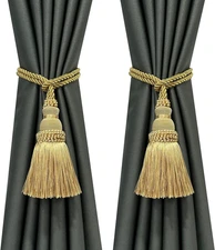 2 Pack Curtain Tie Backs Rope Tassels For Curtains Drape Tiebacks Handmade Gold
