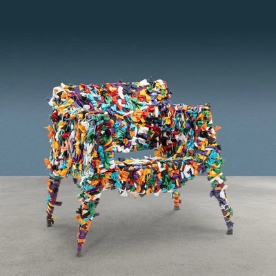 Glass Armchair Tessuto Series Iron Design Anacleto Spazzapan 2000s Original - Image 1 of 4