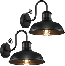 2-Pack Outdoor Wall Sconces, Gooseneck Barn Light, Matte Black, Wall Mount Fixtu