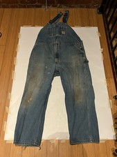 Carhartt Vintage Dark Blue Denim Carpenter Bib Overalls Mens 48 R08 DNM Distress