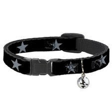 Cat Collar Breakaway with Bell Star Black/Silver NARROW Fits 8.5-12"