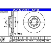 Bremsscheibe ATE 24.0120-0128.1 (2 Stk.) FüR VW Seat Golf II Jetta Passat B2