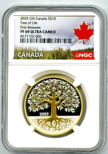 2025 $10 CANADA GOLD PLATED SILVER NGC PF69 UCAM TREE OF LIFE - FIRST RELEASES