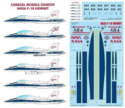 Caracal 1/48 F-18 Hornet NASA F/A-18A/18B US Govt Test Research 6 Options Decals