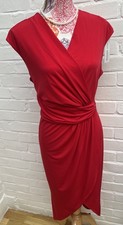 New Roman Dress UK 16 Red Faux Wrap Midi Party Occasion 