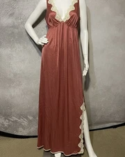 Vintage JC Penny Nightgown Sleepwear Mauve Rose Deep Lace V Neck Maxi Chemise