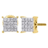 10K Gelbgold Diamant Ohrstecker 6,50Mm Krappen 4 Prong Square Studs 0,25 Ct