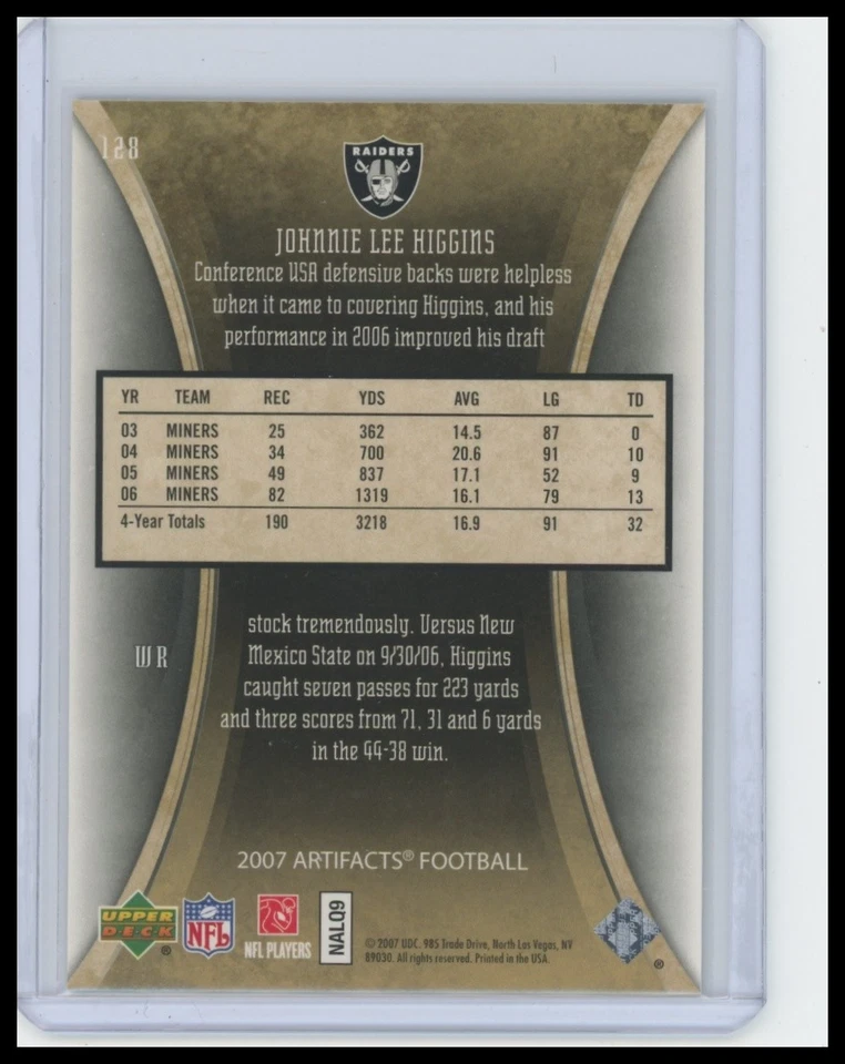 2007 Upper Deck Artifacts #128 Johnnie Lee Higgins - Image 2 of 2