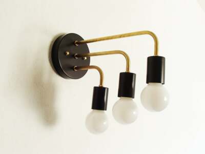 3 Arm Black Finish Wall Sconce Brass Lights Mid Century Style Premium Lighting