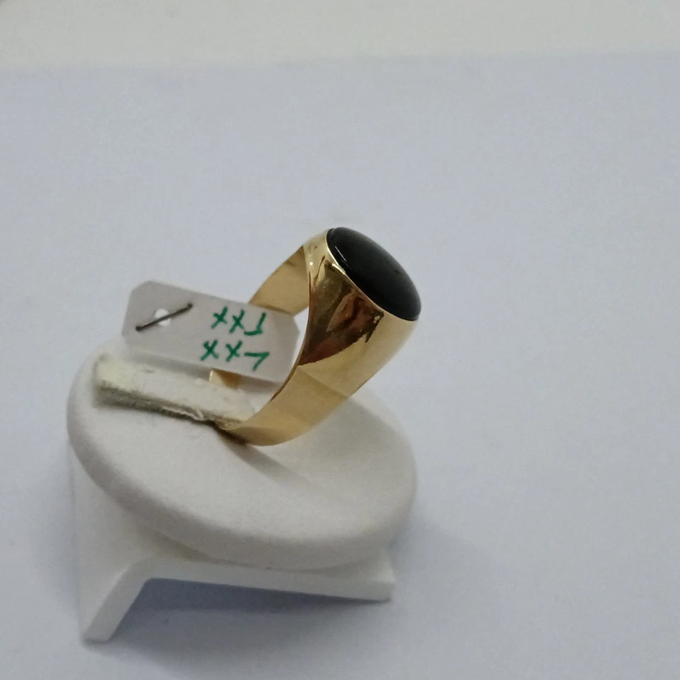 Bague Pour Homme En Or Jaune 18KT Avec Onyx Noir 5,9 Grammes N.22 (7504) - Photo 3/4