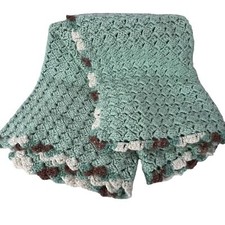 Hand Crocheted Baby Blanket Pale Green Gray White Cozy Warm Gender Neutral