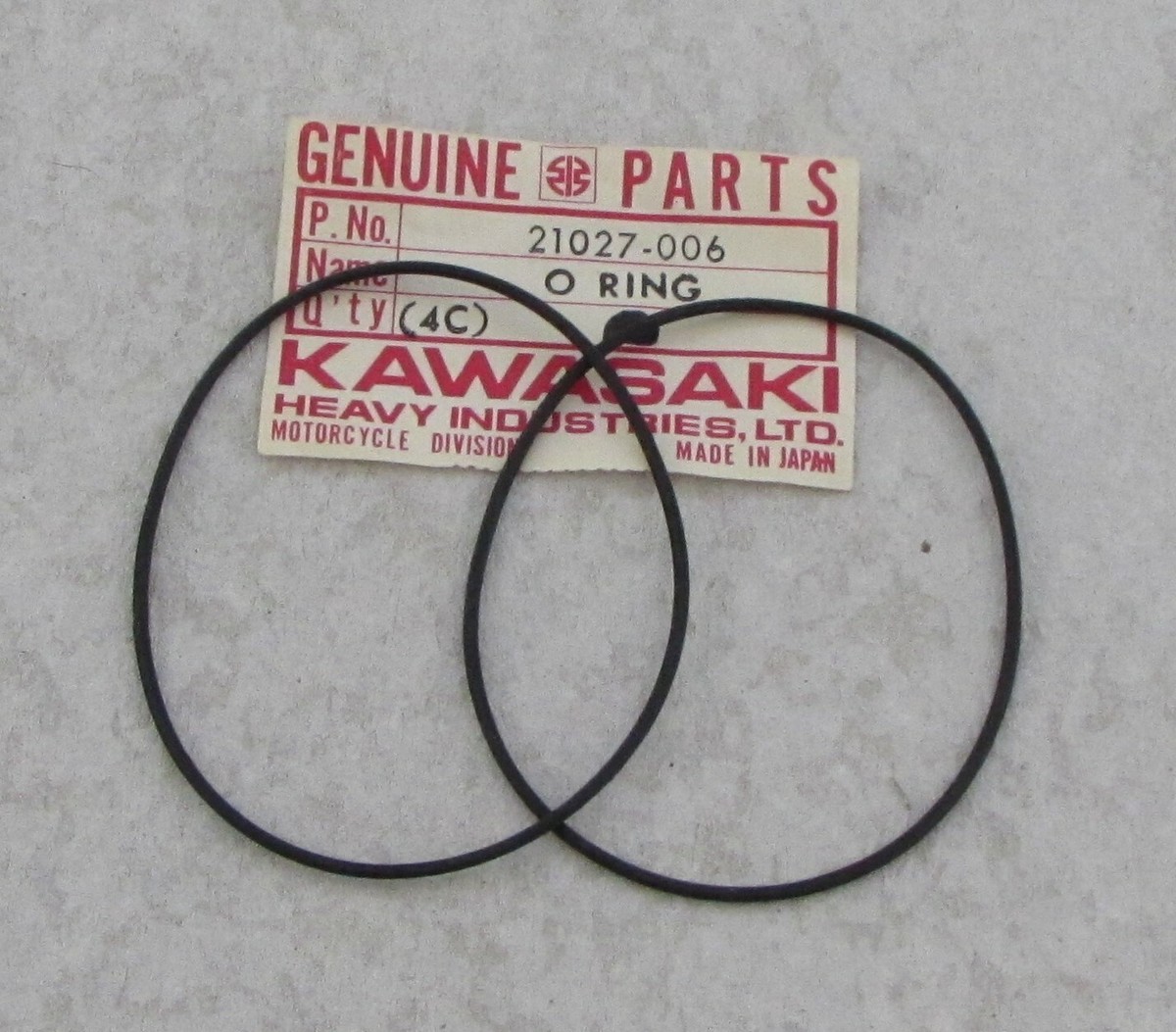 Pair Of NOS Kawasaki 21027-006 O-Rings – 62mm, Fits KZ/KLT/KZ750/KZ650/KZ400/KZ200/KLT200