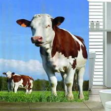 Cows Eating Grass 3D Shower Curtain Waterproof Fabric Bathroom Decoration