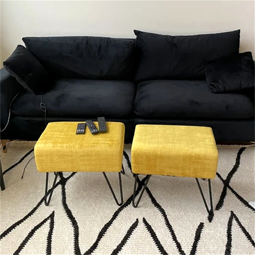 Plush Textured Velvet Ottoman Footstool Metal Legs Accent for Modern Living Room - Picture 14 of 244