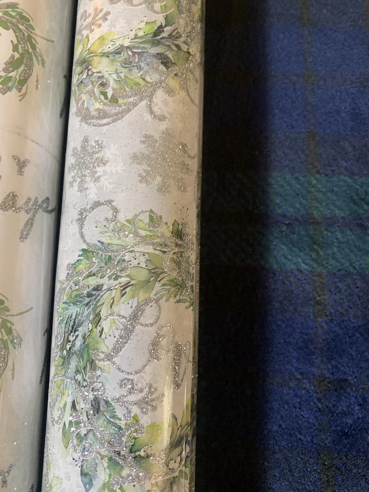 NEW Thick High Quality Glitter Christmas Wreath Wrapping Paper Christmas 2pc - Image 2 of 4