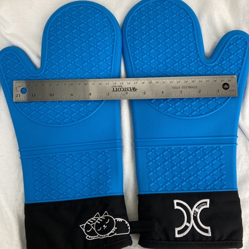 1 paio di guanti lunghi in silicone cotone blu ricamati gatti addormentati amante dei gatti - Foto 8 di 11