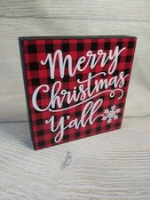 New "Merry Christmas Y'all" Winter Holiday Wood Sign Red Buffalo Plaid Snowflake