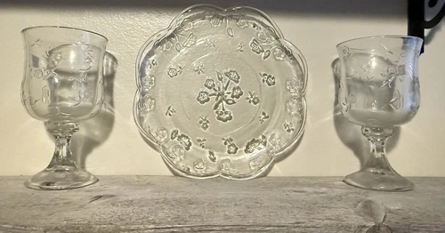 Vintage Anchor Hocking Savannah Clear Plate And Goblets