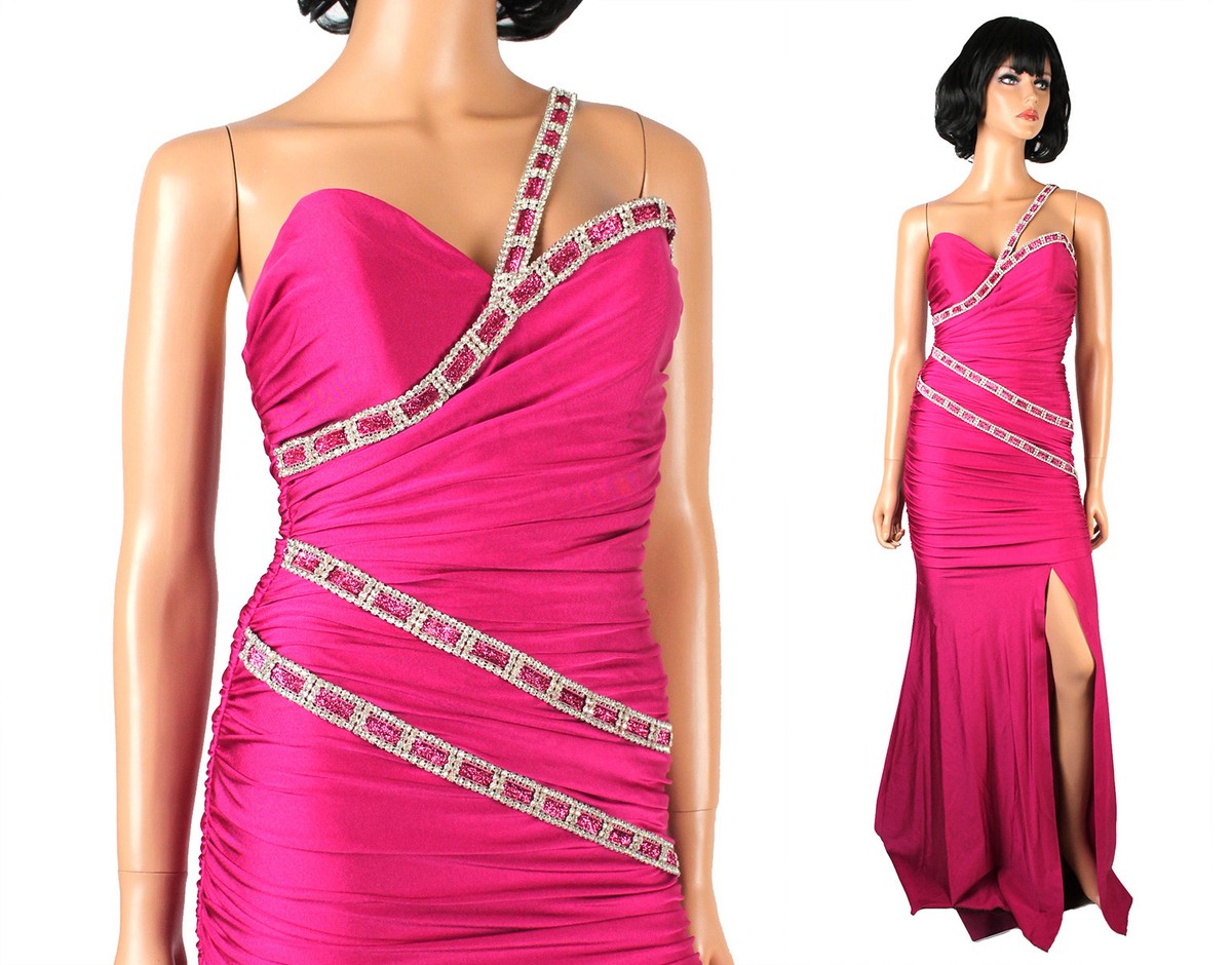 Atria Prom Gown S M Dark Pink Stretchy Long One Shoulder