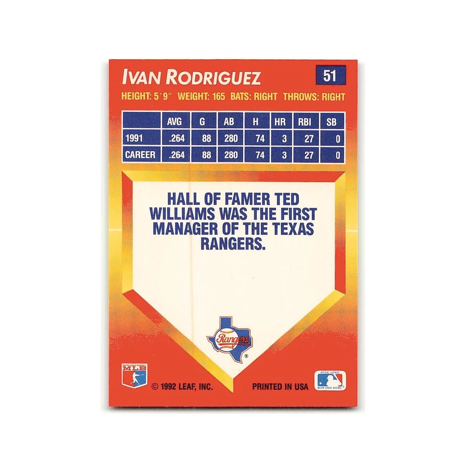 Ivan Rodriguez 1992 Triple Play #51 Texas Rangers Baseball Card NM - Image 2 of 3