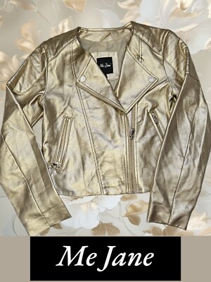Me Jane Mini Gold Faux Leather Jacket Girl size 12