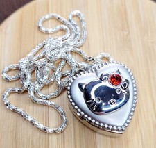 Hello Kitty Pendant WATCH NECKLACE Locket 12 in chain Opens Heart